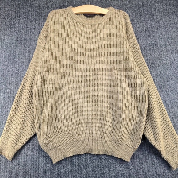 Improvise Men's Pullover Knit Sweater Tan Large Solid Long Sleeve Crew Neck - Picture 2 of 12
